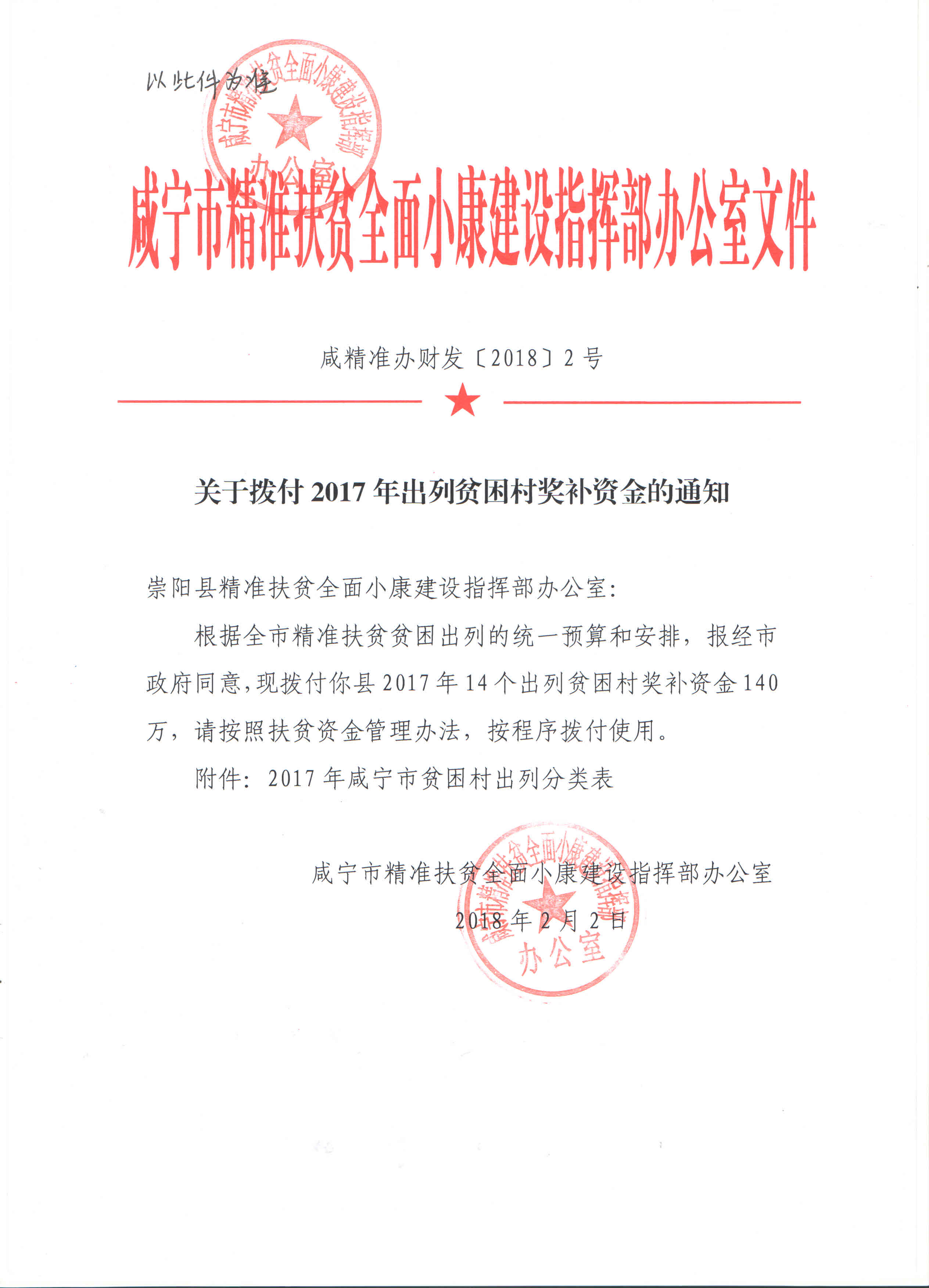 咸精准办财发〔2018〕2号关于拨付2017年出列贫困村奖补资金的通知——崇阳县——修改.jpg